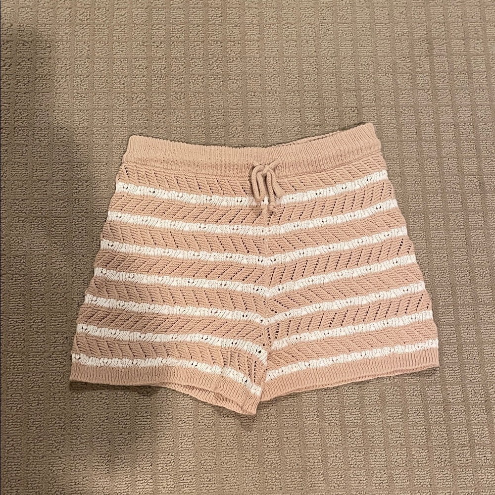Aerie High Waist Sweater Knit Shorts in Tan and Cream